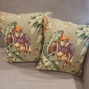 PAIR of P. KAUFMANN Copacabana Monkey Toile Throw Pillows